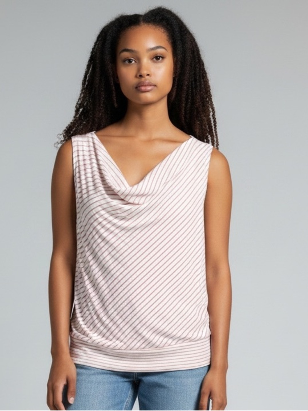 Carve Designs Pink Striped Draped Neck Tank Top
